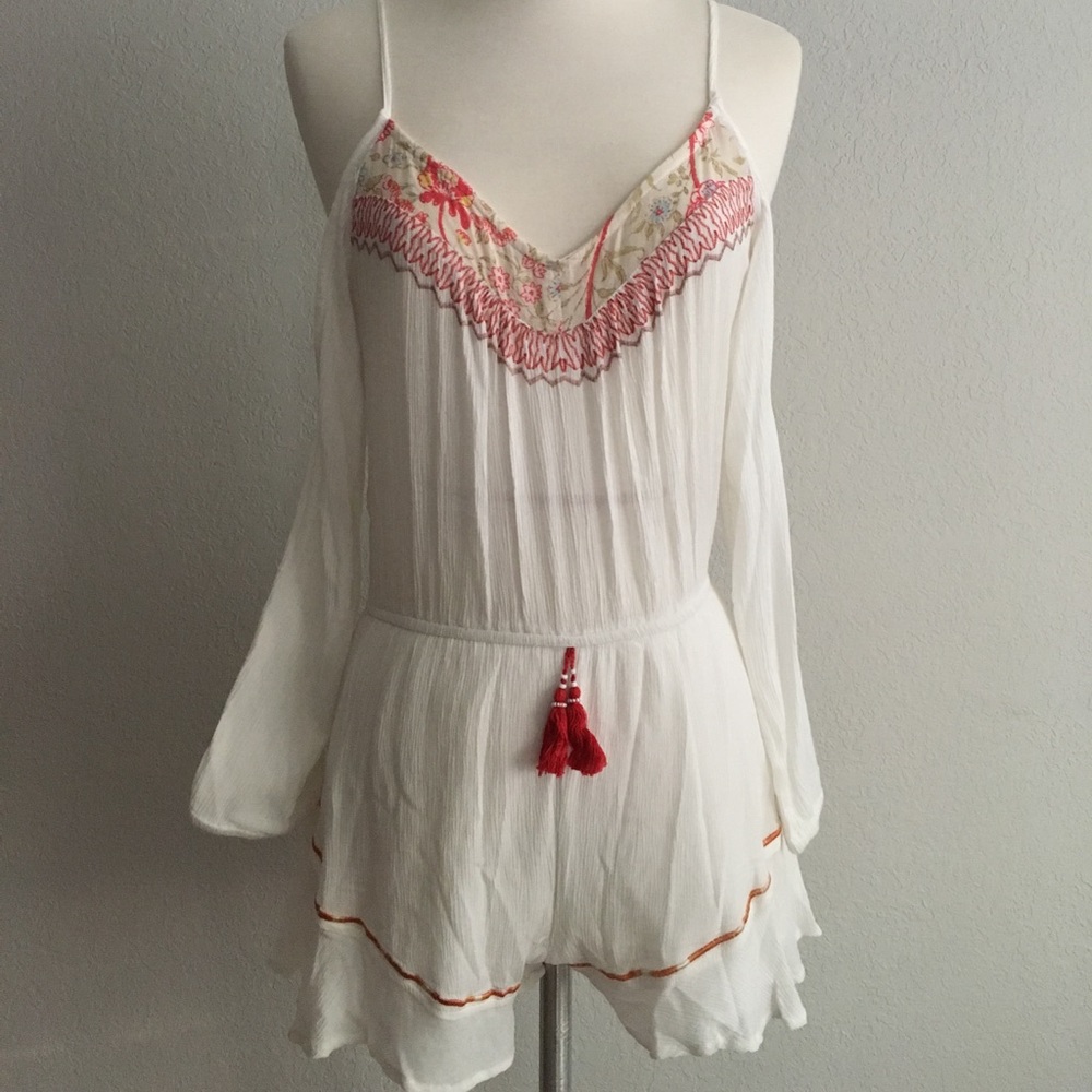 Cold Shoulder Embroidered Romper